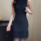 High Collar Sleeveless New Hollow Dress Woven Slim Fit Backless