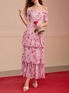 Floral Off-the-Shoulder Tiered Maxi Dress