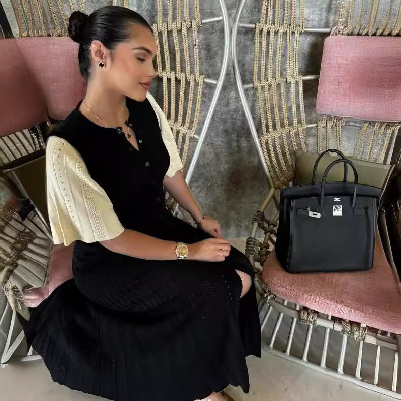 Women's Short-sleeved Button Slit Knitted Dress