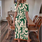 Elegant Women's Printed Short-sleeved Dress