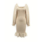 Long Sleeve Square-neck Fishtail Midi Dress