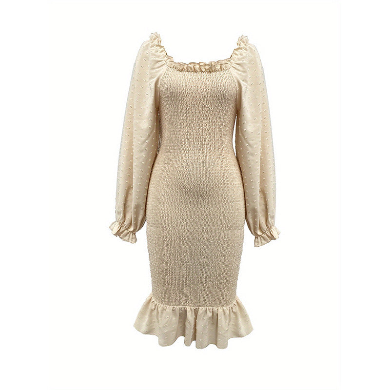 Long Sleeve Square-neck Fishtail Midi Dress