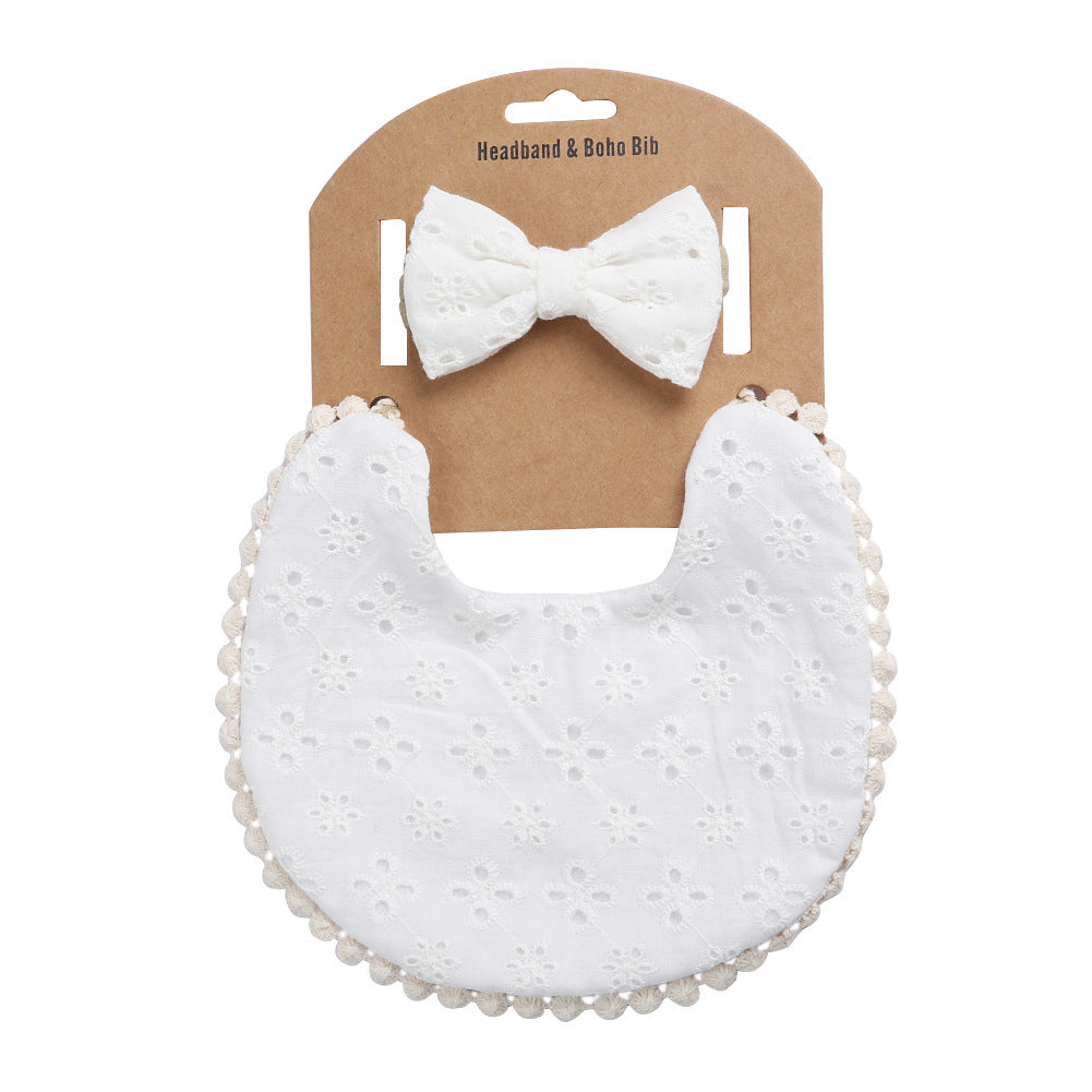 European And American Cotton Cute Floral Baby Anti-Spitting Milk Saliva Towel Newborn Printing Bib  Headband Set