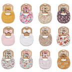European And American Cotton Cute Floral Baby Anti-Spitting Milk Saliva Towel Newborn Printing Bib  Headband Set
