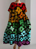 Loose Round Neck Advanced Short Sleeve Printing Dress