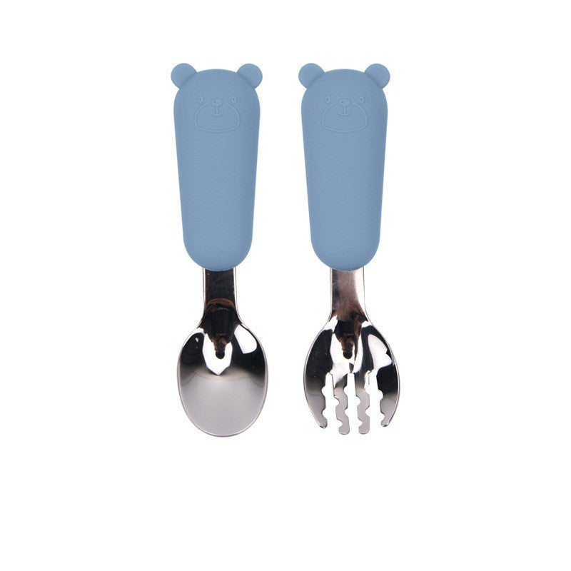 Cuchara de silicona para bebé con forma de osito de dibujos animados, vajilla infantil