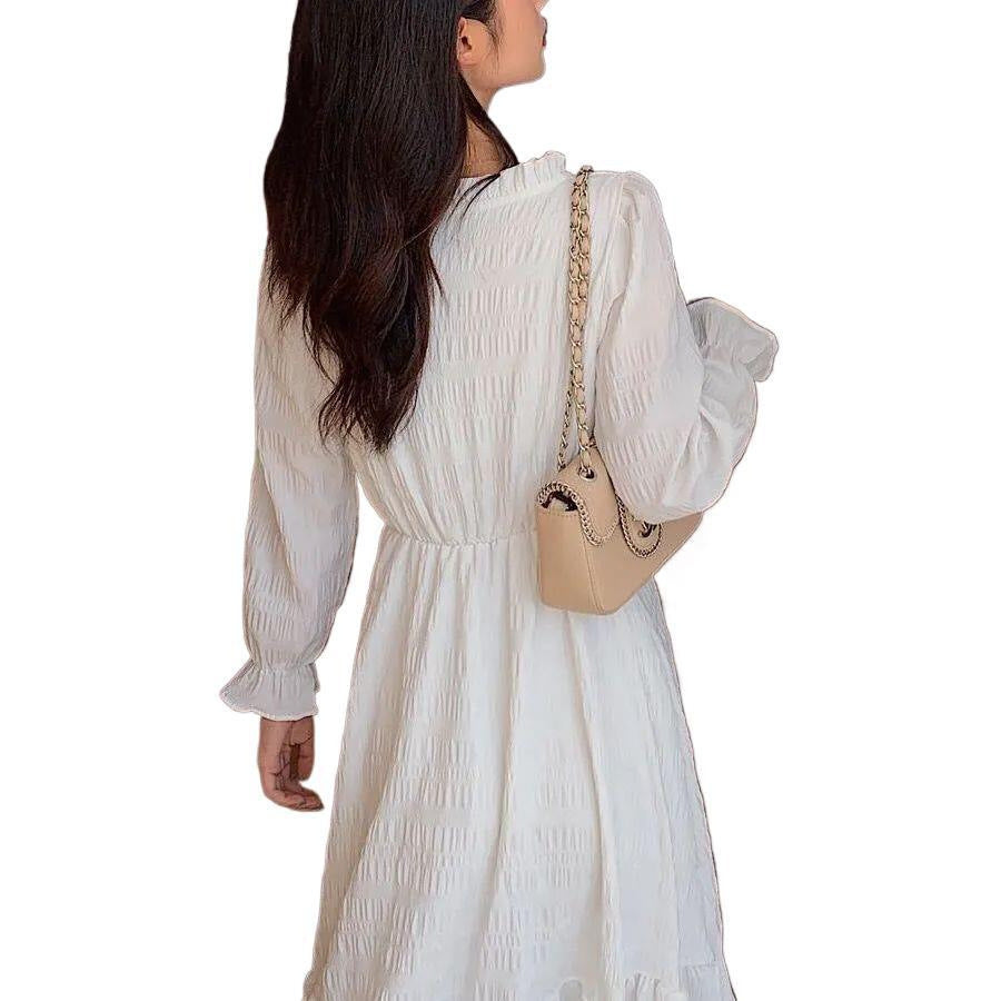 Autumn New French Style White Long Sleeve Dress For Women