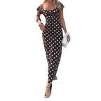 French Elegant Ruffled U-neck Polka Dot Dress Women