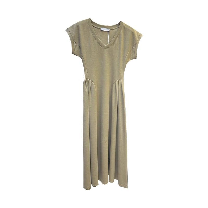 Simple V-neck Tight Waist Elegant Long Slimming All-matching Dress