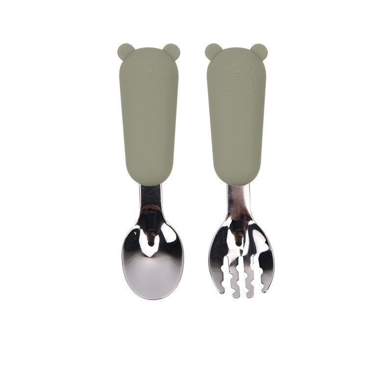 Cuchara de silicona para bebé con forma de osito de dibujos animados, vajilla infantil