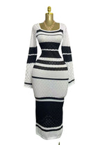 Colorful Contrast Color U-neck Sexy Long-sleeved Knitted Dress