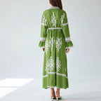 Fall V-neck Stitching Lace Women's Long-sleeved Dress