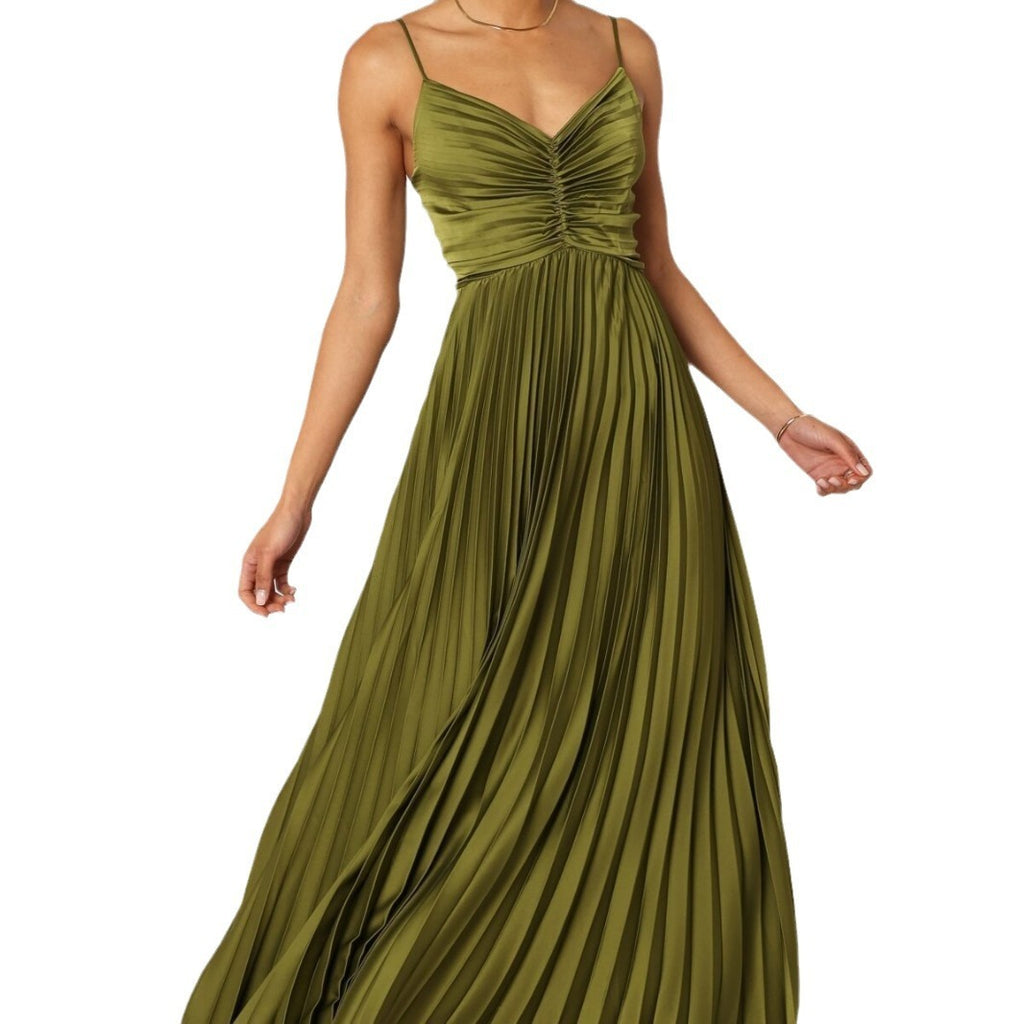 Temperament Camisole Backless Long Pleated Dress