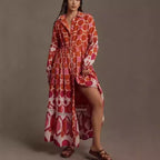 Women's Floral Print Long-sleeved Shirt Dress