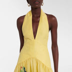 Printed Halter Backless Large Hem Deep V-neck Dress For Women