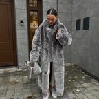 Women's Black And White Two-color Artificial Wool Coat