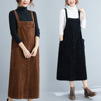 Sleeveless Artistic Large Size Loose Mid-length Women's Vest Dress Corduroy