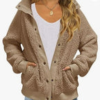 Cardigan Coat Thickened Fleece Pocket Pure Color Warm Keeping Coat For Women