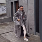 Women's Black And White Two-color Artificial Wool Coat