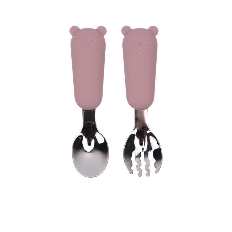 Cuchara de silicona para bebé con forma de osito de dibujos animados, vajilla infantil