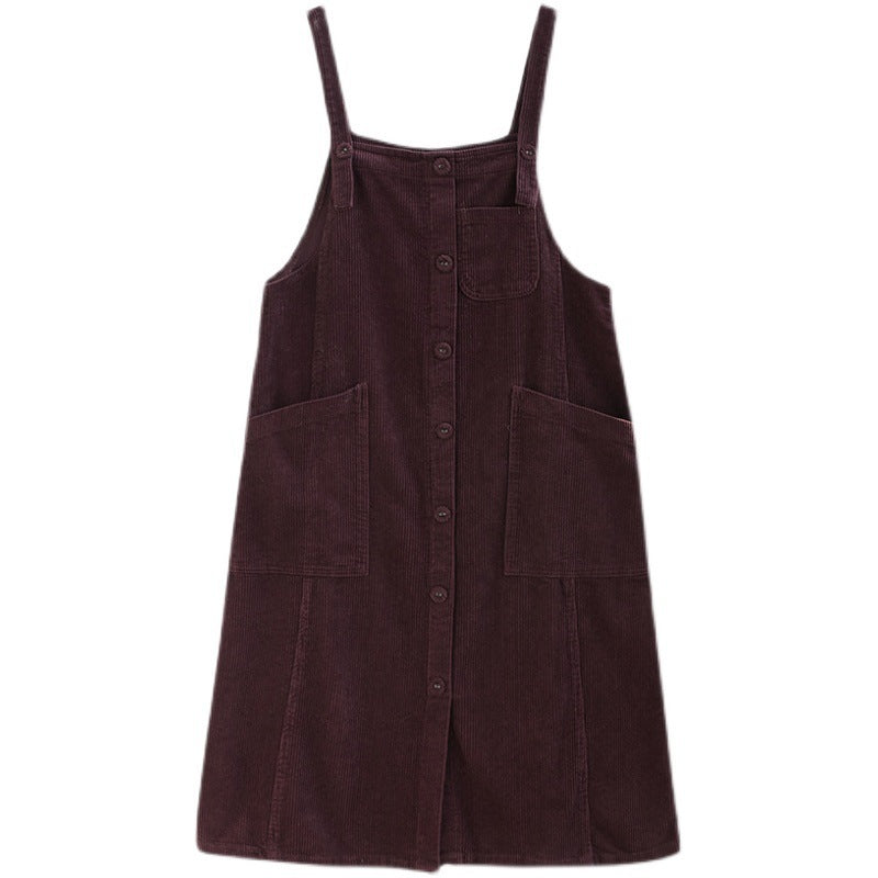 Sleeveless Artistic Large Size Loose Mid-length Women's Vest Dress Corduroy