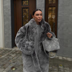 Women's Black And White Two-color Artificial Wool Coat