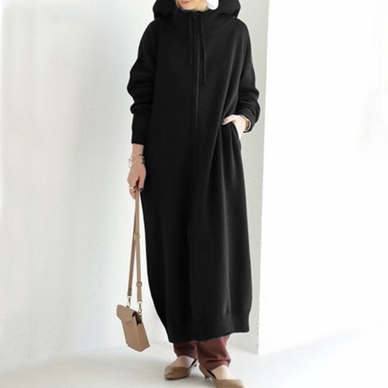 Brushed Hoody Casual Long Sleeve Coat Women