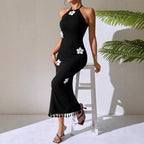 Slim Fit Long Flower Small Turtleneck Dress