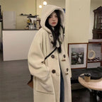 Mid-length Horn Button Lamb Wool Coat For Women