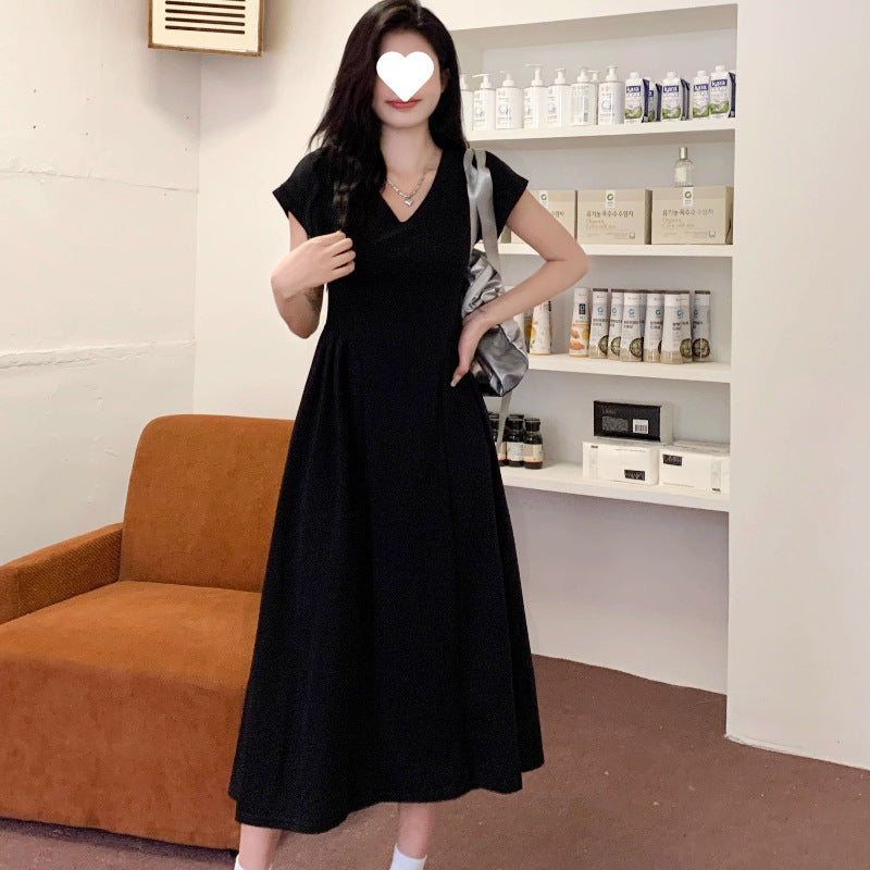 Simple V-neck Tight Waist Elegant Long Slimming All-matching Dress