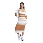 Colorful Contrast Color U-neck Sexy Long-sleeved Knitted Dress