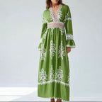 Fall V-neck Stitching Lace Women's Long-sleeved Dress