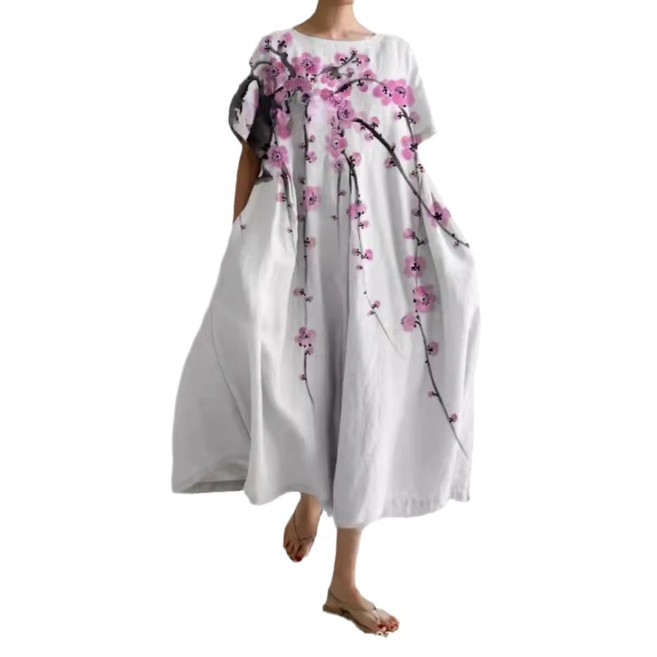 Loose Round Neck Advanced Short Sleeve Printing Dress