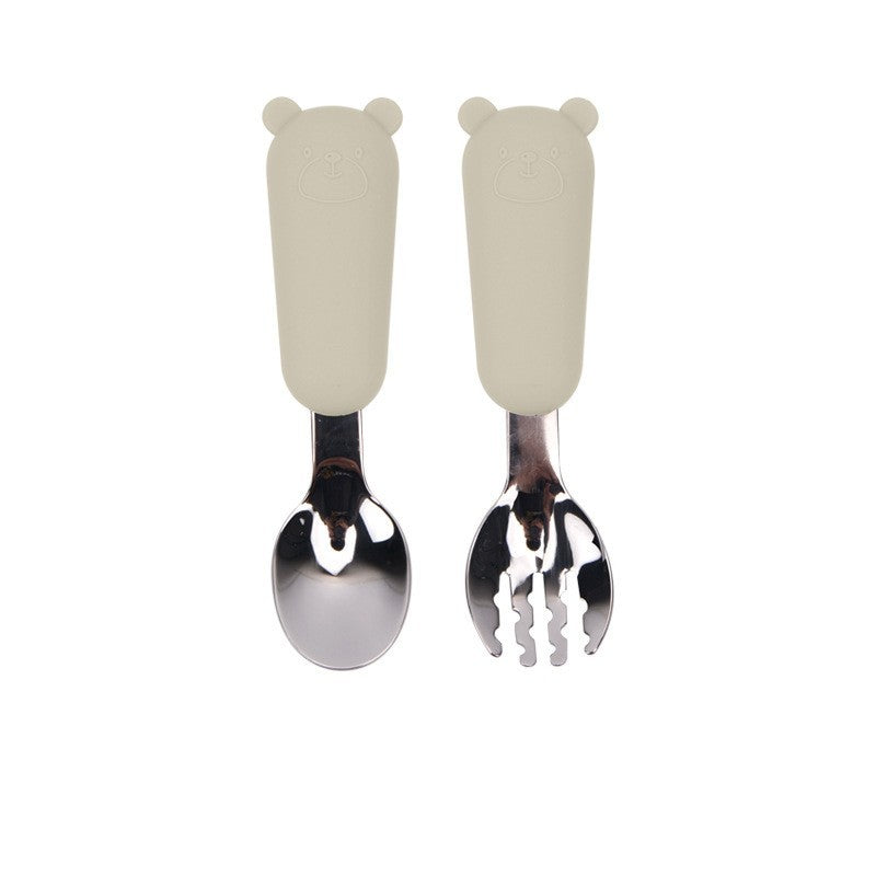 Cuchara de silicona para bebé con forma de osito de dibujos animados, vajilla infantil