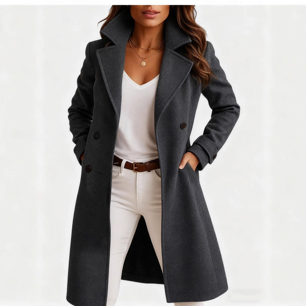 Women's Autumn And Winter New Solid Color Polo Collar Mid-length Woolen Coat