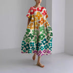 Loose Round Neck Advanced Short Sleeve Printing Dress