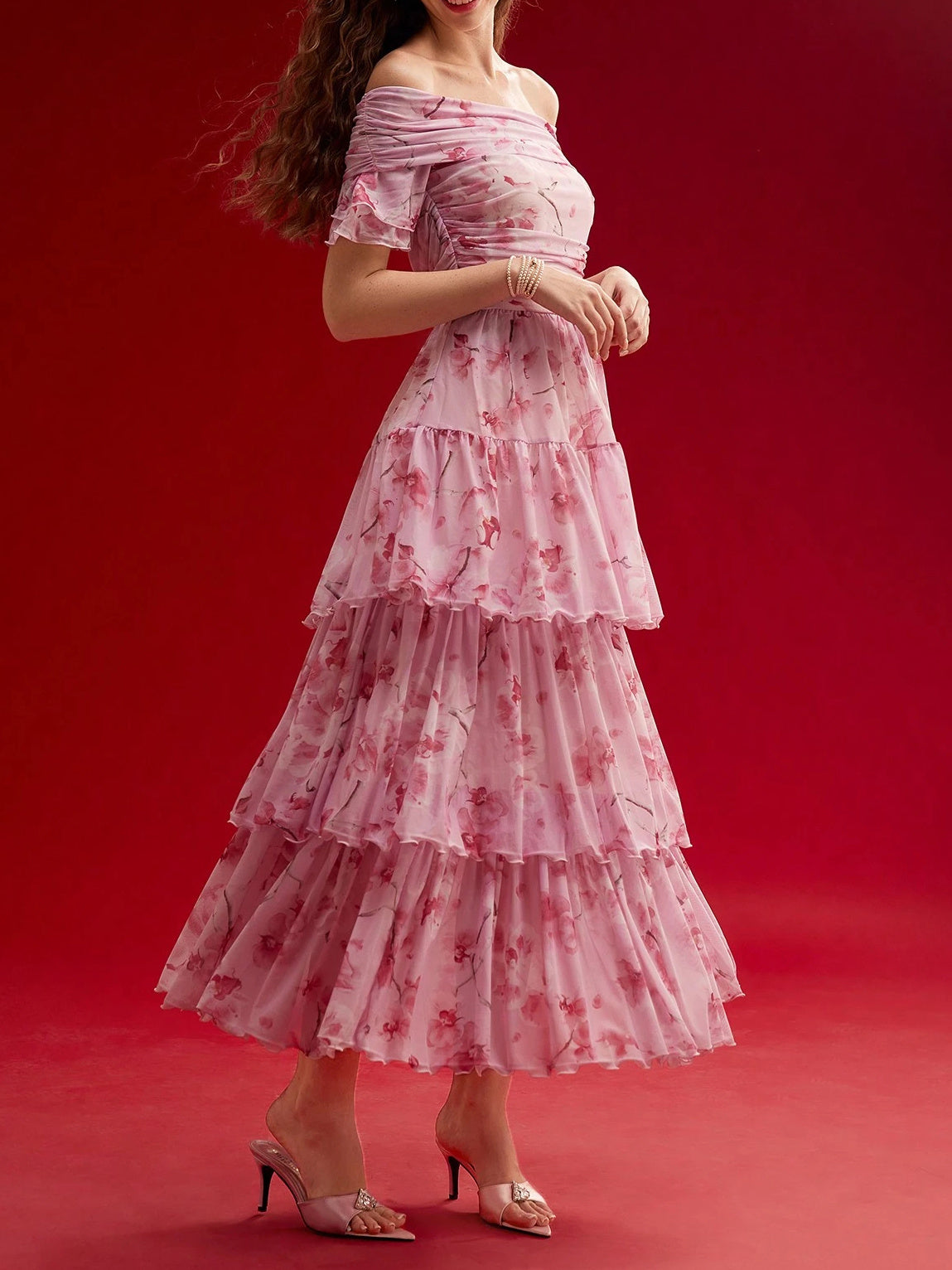 Floral Off-the-Shoulder Tiered Maxi Dress