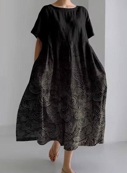 Loose Round Neck Advanced Short Sleeve Printing Dress