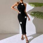 Slim Fit Long Flower Small Turtleneck Dress