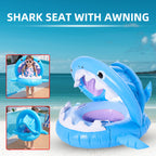 Inflatable Swimming Ring For Kids With Awning Shark Seat Ring Baby Float For Swimming Pool Toys Seat Removable Water Ring