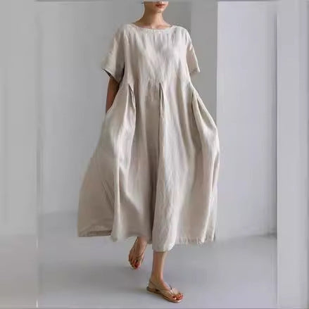 Loose Round Neck Advanced Short Sleeve Printing Dress