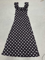 French Elegant Ruffled U-neck Polka Dot Dress Women