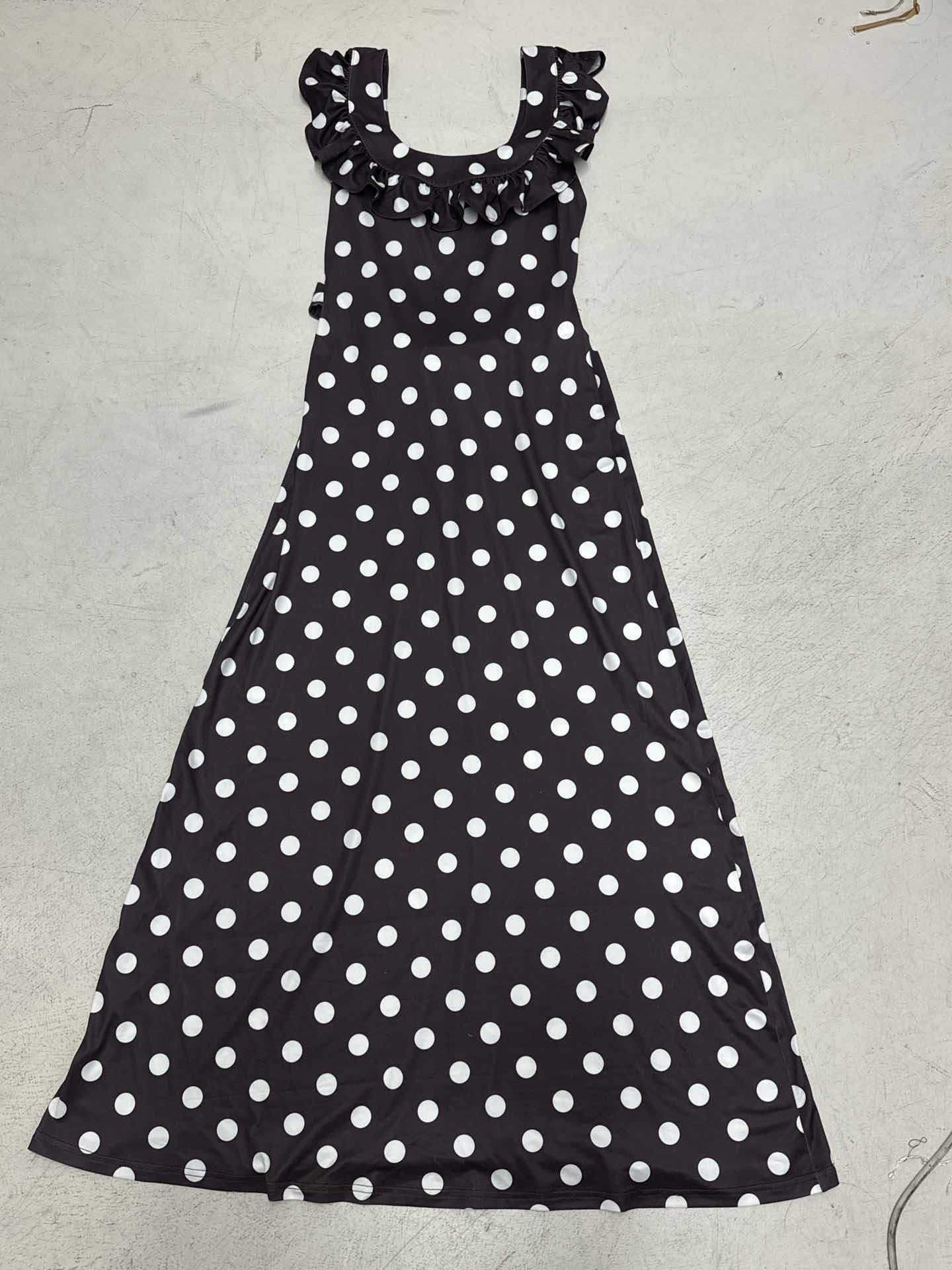 French Elegant Ruffled U-neck Polka Dot Dress Women