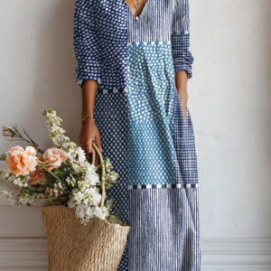 Women's Casual Loose Floral Long-sleeved Shirt Dress