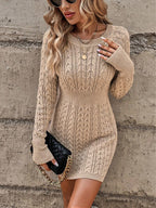 Women's Fashion Pullover Round Neck Twist Thread Knitted Dress