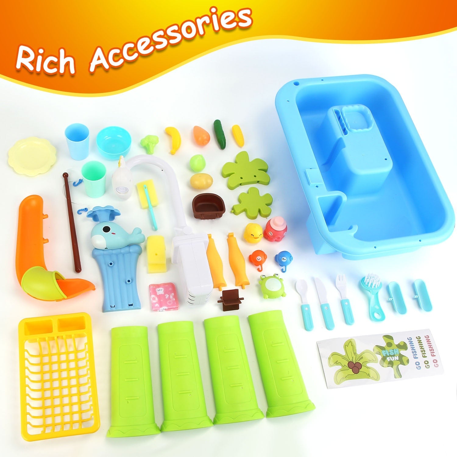 1Set 3 In 1 Kitchen Sink Toy With Electric Faucet Water Table Fishing Game Role Play Sink Set Indoor Outdoor For Kids Aged 3 Years Old