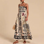 Printed Elegant Graceful Smocking Waist Slimming Sleeveless Dress Women