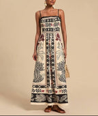 Printed Elegant Graceful Smocking Waist Slimming Sleeveless Dress Women