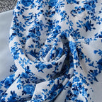 Short-sleeved V-neck Waist-cinching A-line Flared Dress