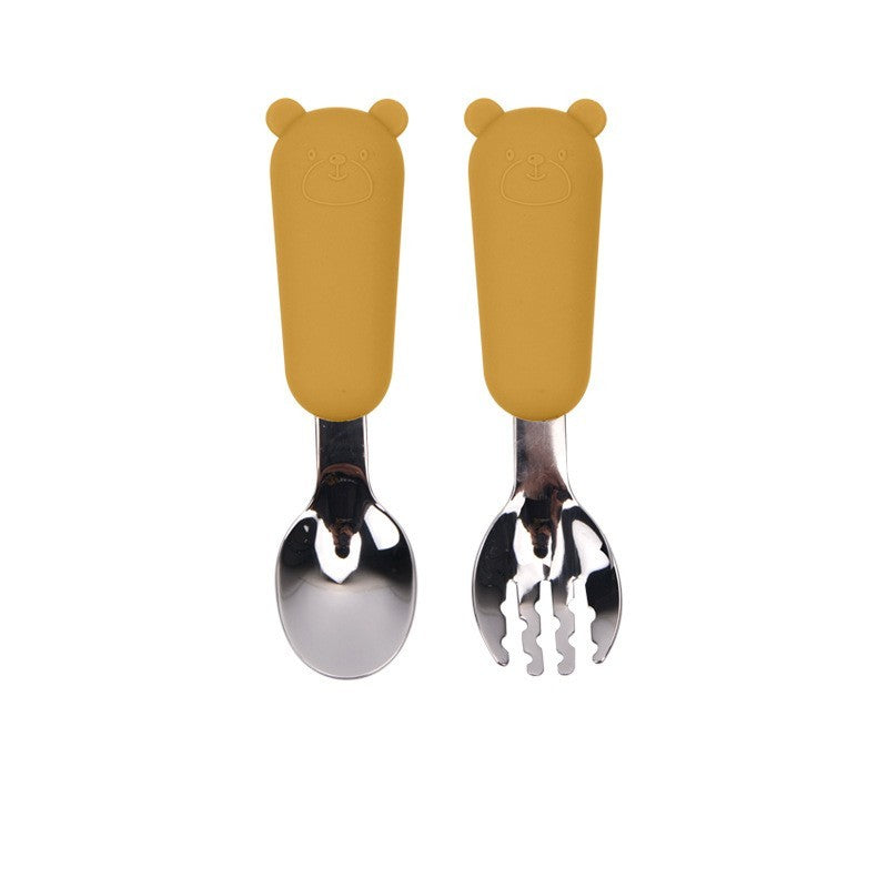 Cuchara de silicona para bebé con forma de osito de dibujos animados, vajilla infantil